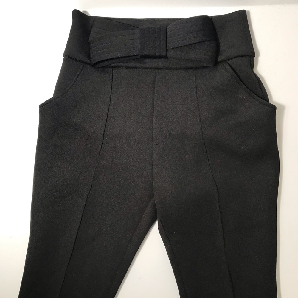 High-Waist Black Scuba Sculpting Pants with Waist Bow